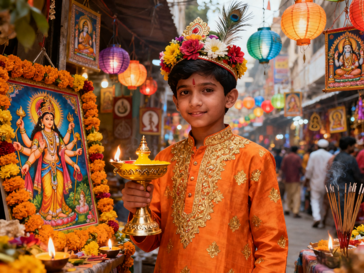 Durga Puja Boy in Traditional Attire